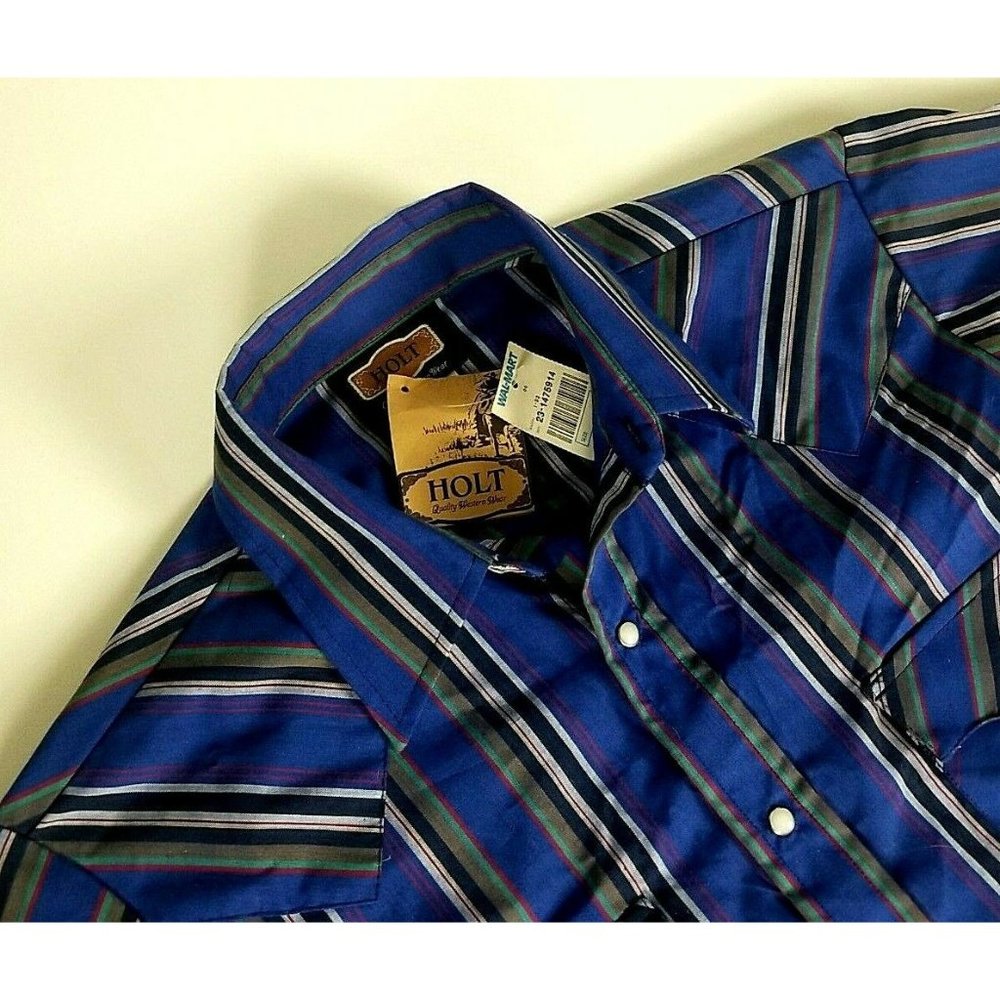 Holt western wear mens medium shirt stripe pearl snap vintage NWT
